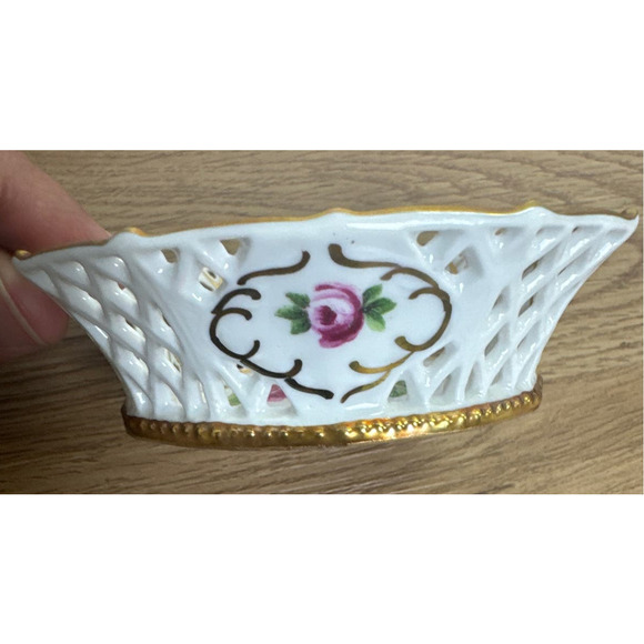 Vintage Schumann Germany Oval Dish Chateau Dresden Flowers Lattice Edge - Picture 4 of 6
